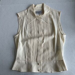 CHANEL 100% Silk Top with Pearl Buttons
